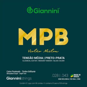 Encordoamento Para Violão Nylon Série MPB Giannini GENWBS Preto/Prata