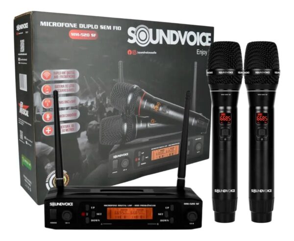 Microfone Sem Fio Duplo Soundvoice Mm-520sf profissional