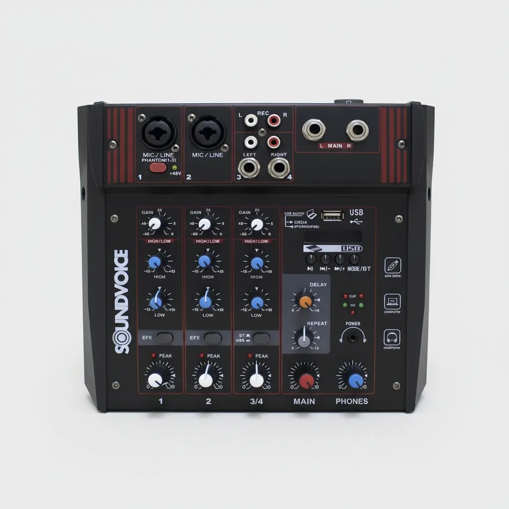 Mesa de Som Amplificada 4 Canais Soundvoice MA-400 300W Bluetooth USB